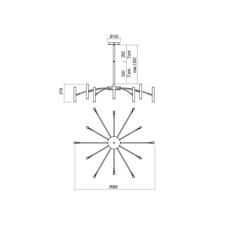 Redo 01-2774 - Lampadario a sospensione con supporto rigido RAYEN 12xG9/10W/230V bronzo