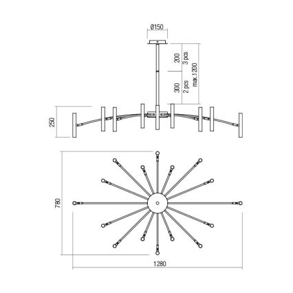 Redo 01-2776 - Lampadario a sospensione con supporto rigido RAYEN 16xG9/10W/230V bronzo