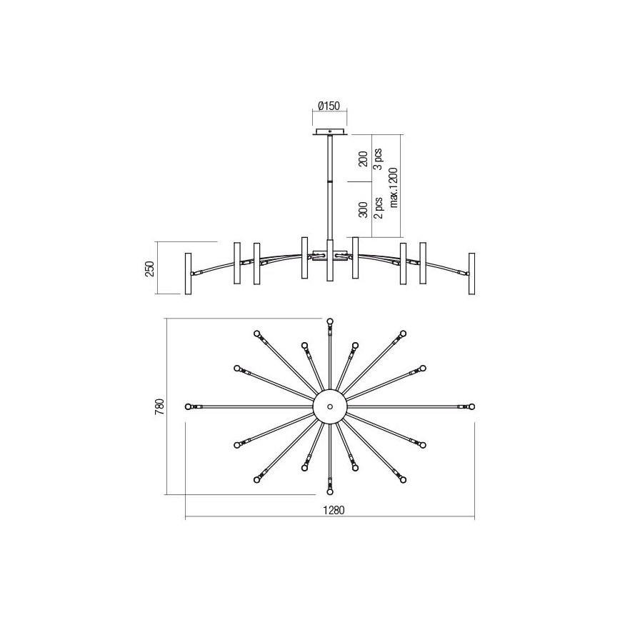 Redo 01-2776 - Lampadario a sospensione con supporto rigido RAYEN 16xG9/10W/230V bronzo