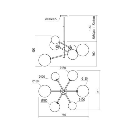 Redo 01-2780 - Lampadario a sospensione con filo ROY 6xG9/10W/230V