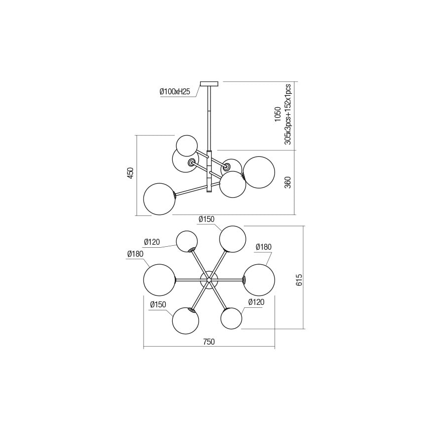 Redo 01-2780 - Lampadario a sospensione con filo ROY 6xG9/10W/230V