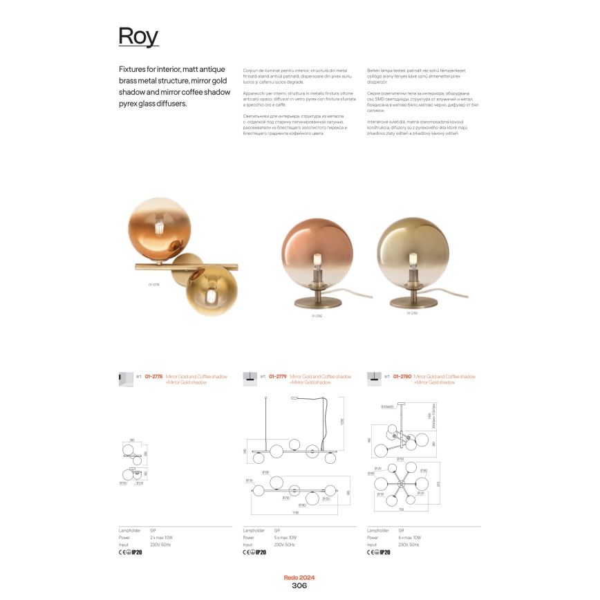 Redo 01-2784 - Lampada da tavolo ROY 2xG9/10W/230V