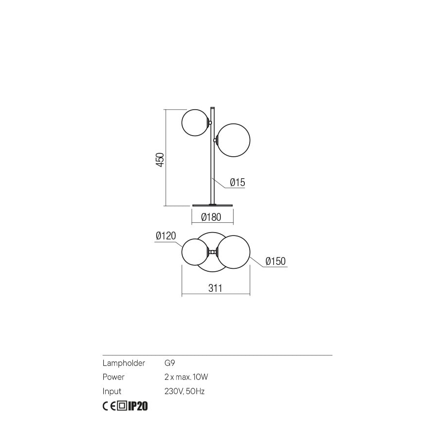 Redo 01-2784 - Lampada da tavolo ROY 2xG9/10W/230V