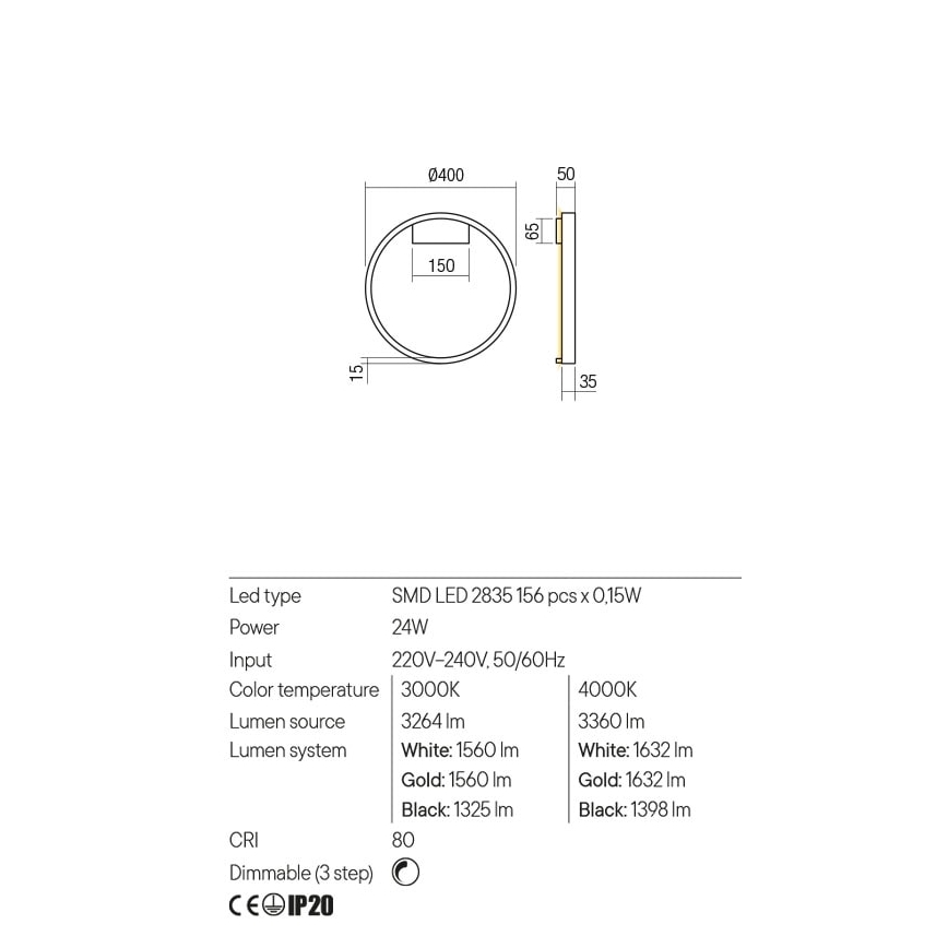 Redo 01-2817 - Applique a LED dimmerabile FEBE LED/24W/230V oro