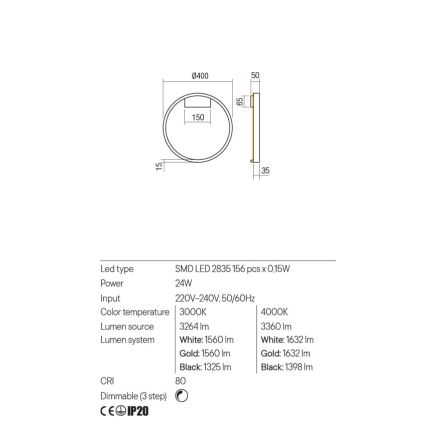Redo 01-2819 - Applique murale dimmerabile a LED FEBE LED/24W/230V nero