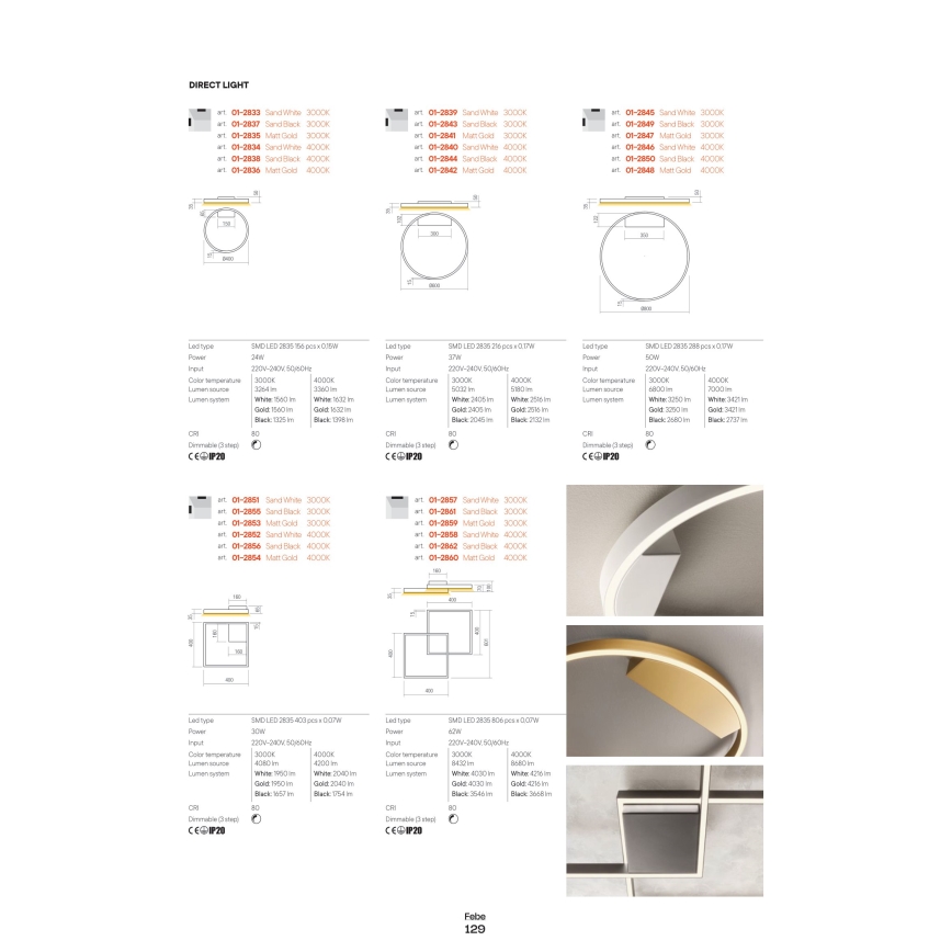 Redo 01-2835 - Applique a LED dimmerabile FEBE LED/24W/230V oro