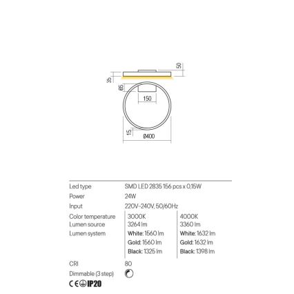 Redo 01-2835 - Applique a LED dimmerabile FEBE LED/24W/230V oro