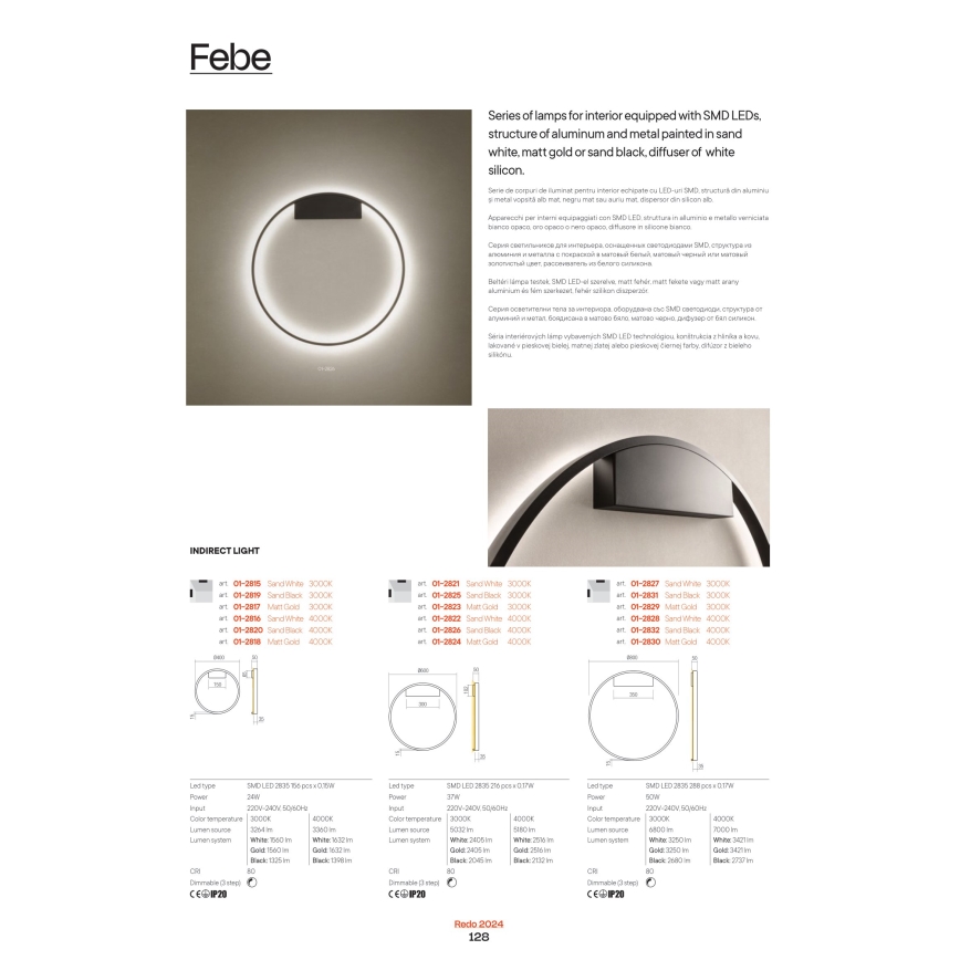 Redo 01-2865 - Lampadario LED dimmerabile a sospensione con cavo FEBE LED/37W/230V oro