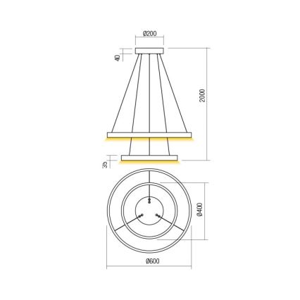 Redo 01-2889 - Lampadario a sospensione con filo LED dimmerabile FEBE LED/62W/230V oro