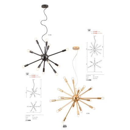 Redo 01-2934 - Lampadario sospeso STELLAR su cavo 12xE14/25W/230V, nero