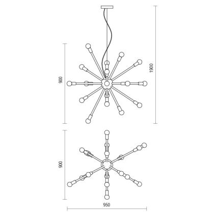 Redo 01-2934 - Lampadario sospeso STELLAR su cavo 12xE14/25W/230V, nero