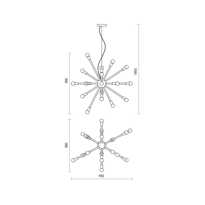 Redo 01-2934 - Lampadario sospeso STELLAR su cavo 12xE14/25W/230V, nero