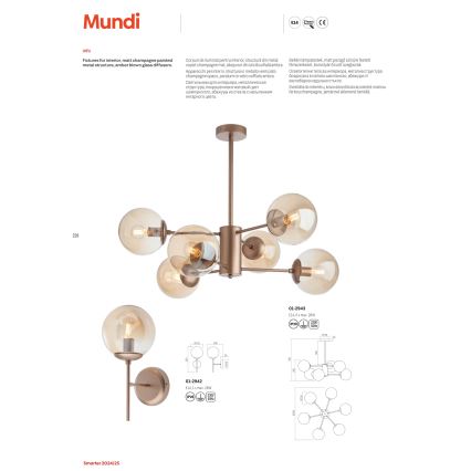 Redo 01-2942 - Applique MUNDI 1xE14/28W/230V rame/fumé