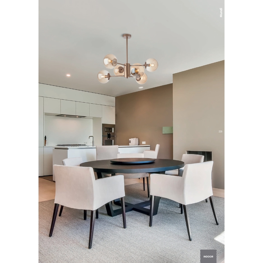 Redo 01-2943 - Lampadario a stelo MUNDI 6xE14/28W/230V rame/fumé