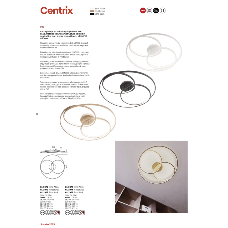 Redo 01-2975 - Plafoniera LED CENTRIX LED/92W/230V nero