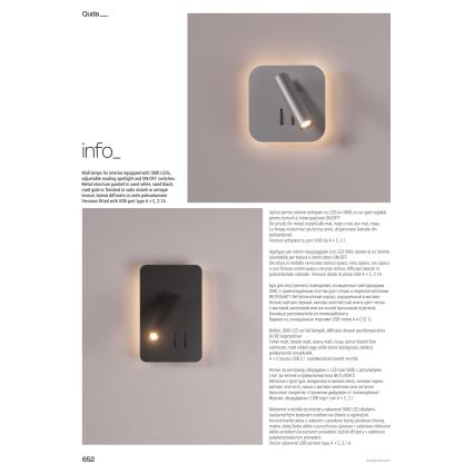 Redo 01-2977 - Applique a parete LED QUDA LED/6W/230V + LED/3W 3000K CRI 90 USB dorata