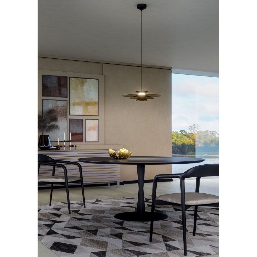 Redo 01-3001 - Lampadario a sospensione con cavo FARGO LED/16,5W/230V CRI 90 Ø 50 cm nero/oro