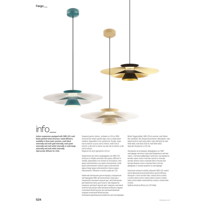 Redo 01-3001 - Lampadario a sospensione con cavo FARGO LED/16,5W/230V CRI 90 Ø 50 cm nero/oro