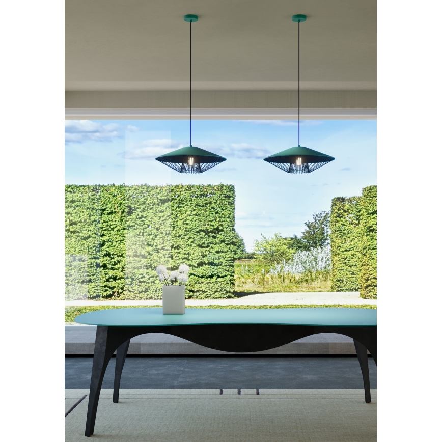 Redo 01-3006 - Lampadario a cavo GRILL 1xE27/42W/230V Ø 39,6 cm nero/turchese