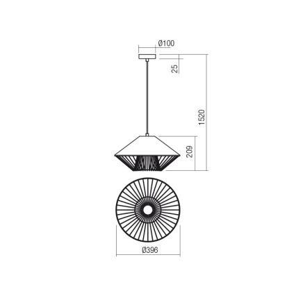 Redo 01-3006 - Lampadario a cavo GRILL 1xE27/42W/230V Ø 39,6 cm nero/turchese