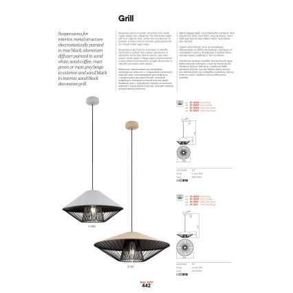 Redo 01-3010 - Lampada a sospensione con cavo GRILL 1xE27/42W/230V Ø 49,5 cm nero/turchese