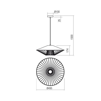 Redo 01-3010 - Lampada a sospensione con cavo GRILL 1xE27/42W/230V Ø 49,5 cm nero/turchese