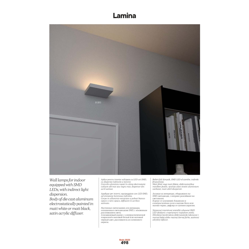 Redo 01-3016 - Applique da parete LED LAMINA 2xLED/15W/230V CRI 90 nera