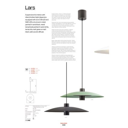 Redo 01-3019 - Lampadario LED sospeso su cavo LARS LED/14W/230V + LED/10W Ø 60 cm CRI 90 verde