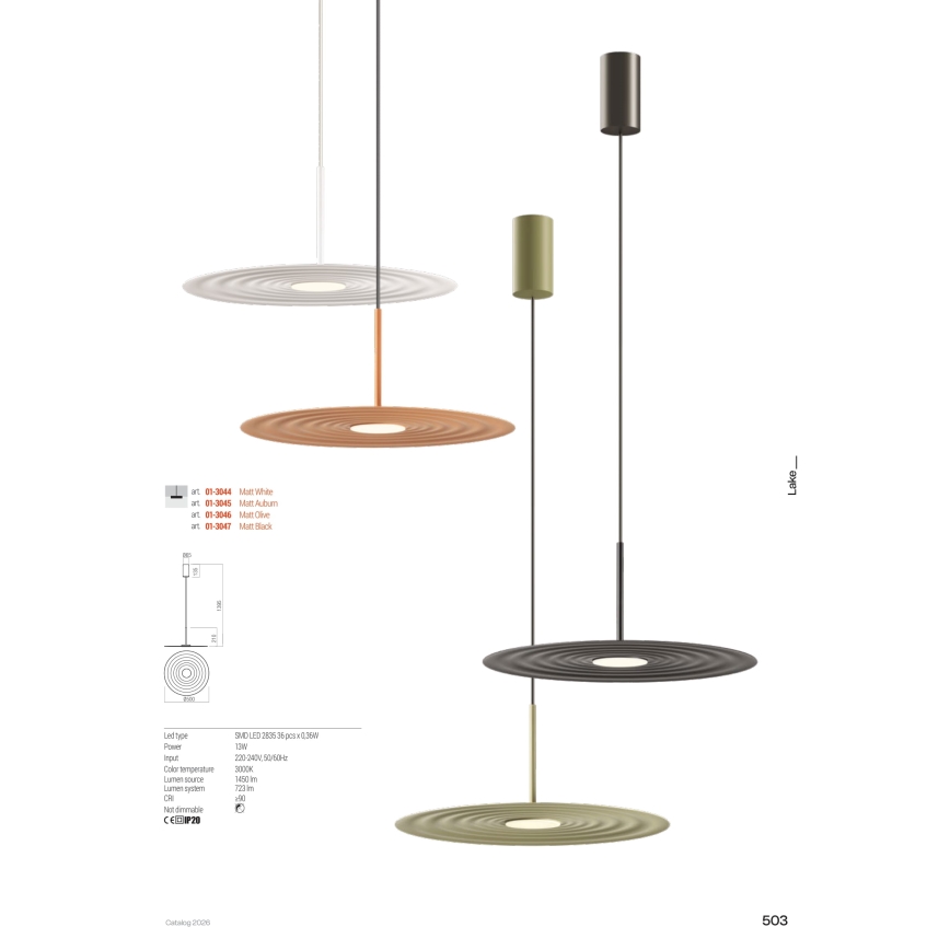 Redo 01-3045 - Lampadario LED su cavo LAKE LED/13W/230V CRI 90 Ø 50 cm arancione