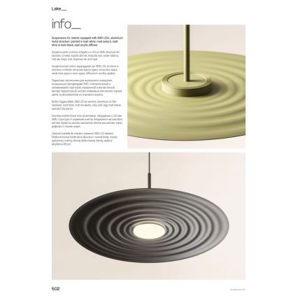 Redo 01-3047 - Lampadario a sospensione su cavo LAKE LED 13W/230V CRI 90 Ø 50 cm nero