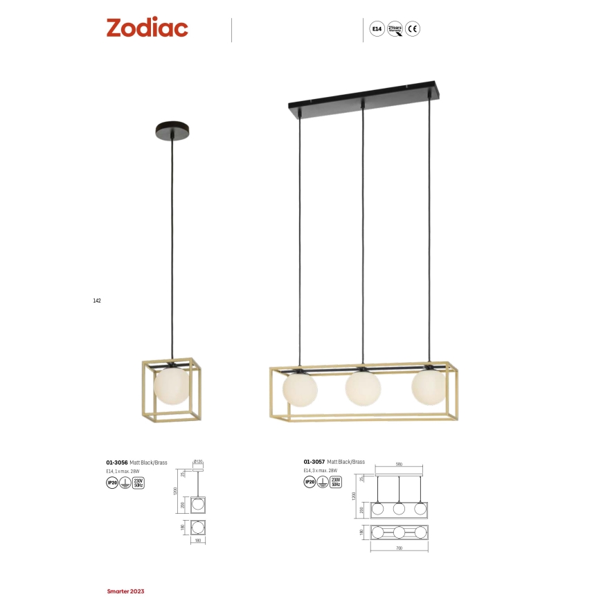 Redo 01-3057 - Lampadario a sospensione con filo ZODIAC 3xE14/28W/230V