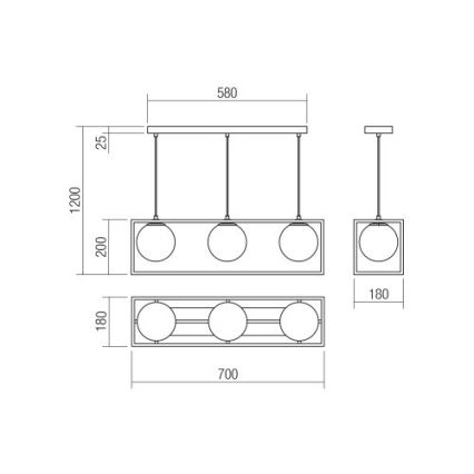 Redo 01-3057 - Lampadario a sospensione con filo ZODIAC 3xE14/28W/230V