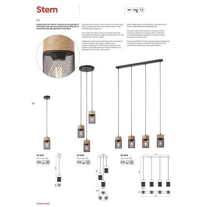 Redo 01-3142 - Lampadario a sospensione con filo STEM 3xE27/42W/230V