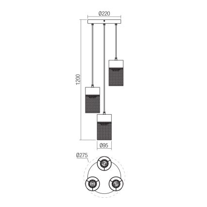 Redo 01-3142 - Lampadario a sospensione con filo STEM 3xE27/42W/230V