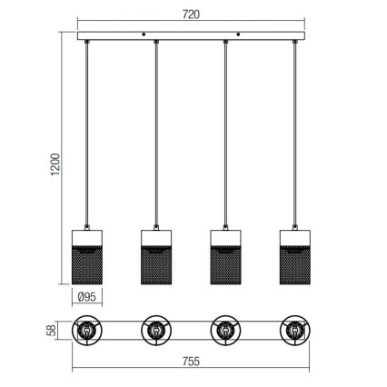 Redo 01-3143 - Lampadario a sospensione con filo STEM 4xE27/42W/230V