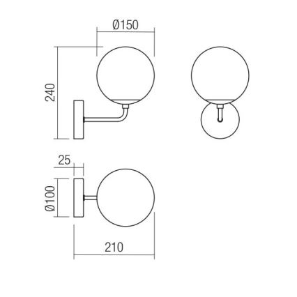 Redo 01-3148 - Applique BOWLING 1xE27/42W/230V nero