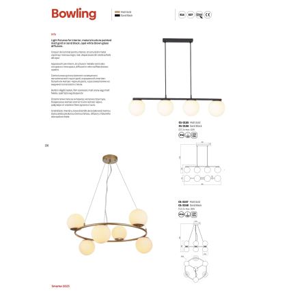 Redo 01-3155 - Lampadario a sospensione con filo BOWLING 4xE27/42W/230V oro