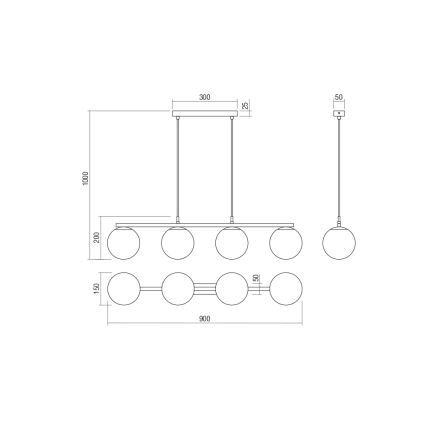 Redo 01-3155 - Lampadario a sospensione con filo BOWLING 4xE27/42W/230V oro