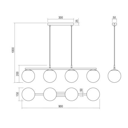 Redo 01-3156 - Lampadario a sospensione con filo BOWLING 4xE27/42W/230V nero