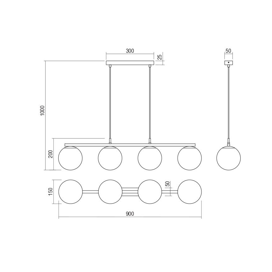Redo 01-3156 - Lampadario a sospensione con filo BOWLING 4xE27/42W/230V nero