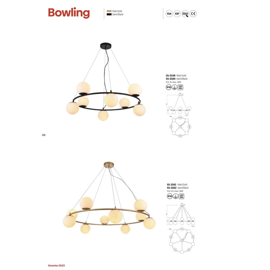 Redo 01-3157 - Lampadario a sospensione con filo BOWLING 6xE14/28W/230V oro