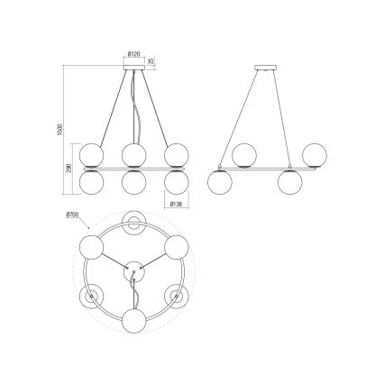 Redo 01-3157 - Lampadario a sospensione con filo BOWLING 6xE14/28W/230V oro