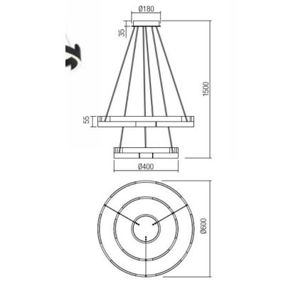 Redo 01-3178 - Lampadario a sospensione con filo LED dimmerabile CASTLE LED/60W/230V oro