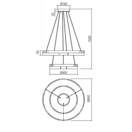 Redo 01-3179 - Lampadario a sospensione con filo LED dimmerabile CASTLE LED/60W/230V nero