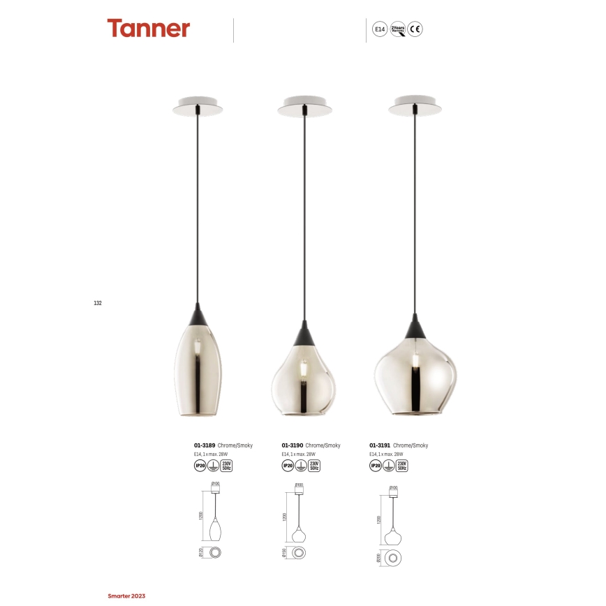 Redo 01-3190 - Lampadario a sospensione con filo TANNER 1xE14/28W/230V diametro 15 cm
