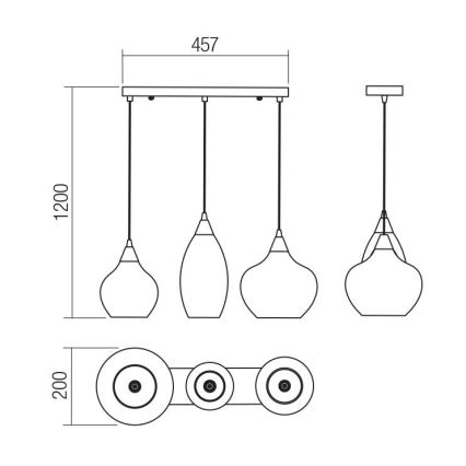 Redo 01-3193 - Lampadario a sospensione con filo TANNER 3xE14/28W/230V