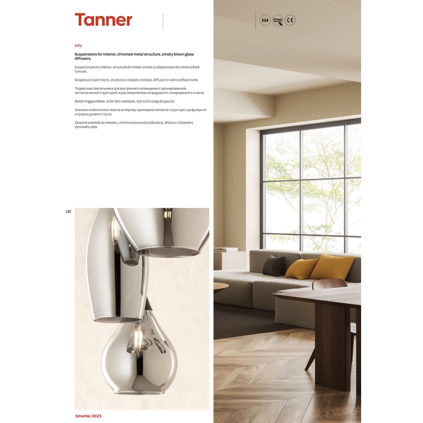 Redo 01-3194 - Lampadario a sospensione con filo TANNER 6xE14/28W/230V diametro 47,2 cm