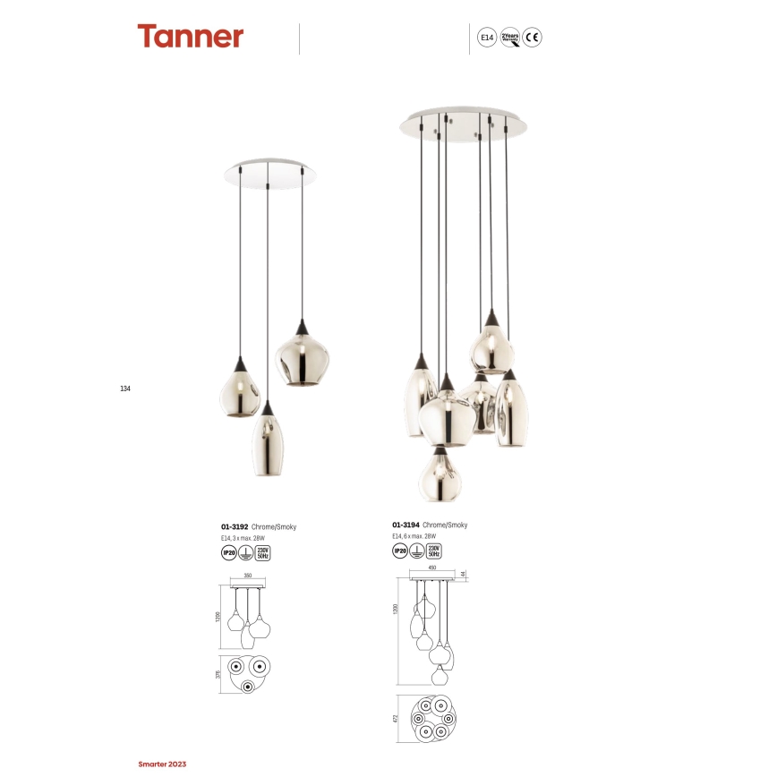 Redo 01-3194 - Lampadario a sospensione con filo TANNER 6xE14/28W/230V diametro 47,2 cm