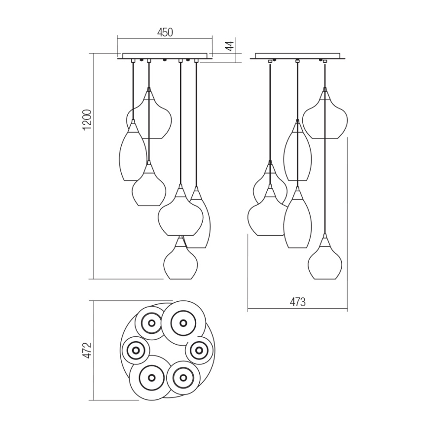Redo 01-3194 - Lampadario a sospensione con filo TANNER 6xE14/28W/230V diametro 47,2 cm