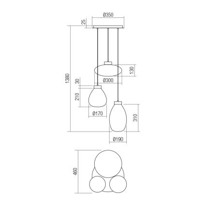 Redo 01-3197 - Lampadario a sospensione con filo LUKE 3xE27/42W/230V diametro 46 cm nero